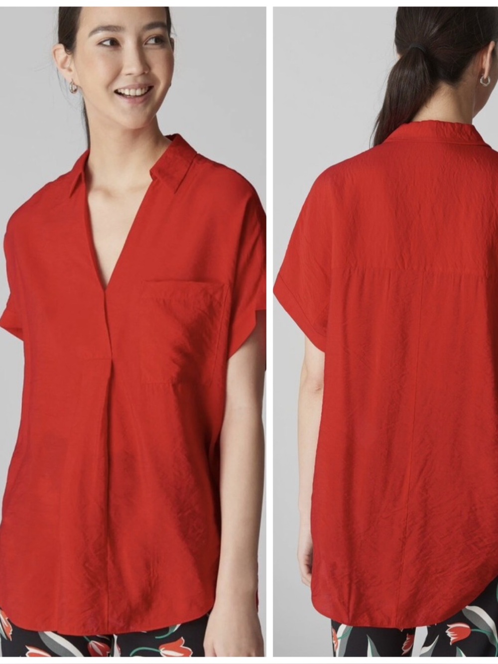 Whistles Lea Short Sleeve Red Orange Blouse Shirt - Picture 3 of 9
